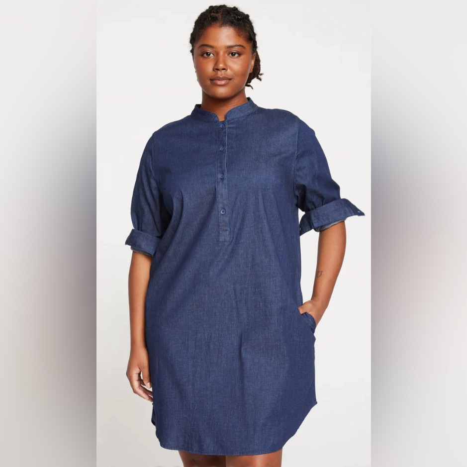 Nwt Universal Standard Hannah Stretch Cotton Chambray Shirtdress Sz Small, 14-16